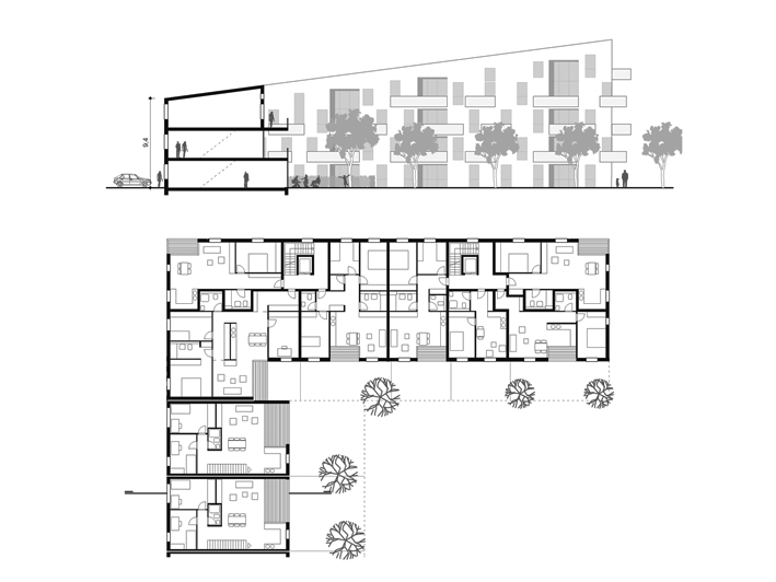 Maisons en bande, structure bloc