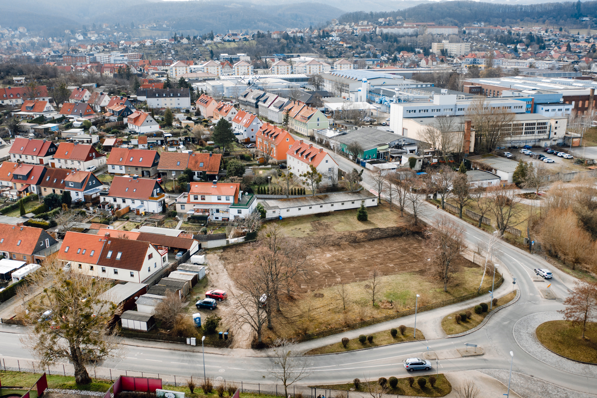 Oblique aerial view of the site