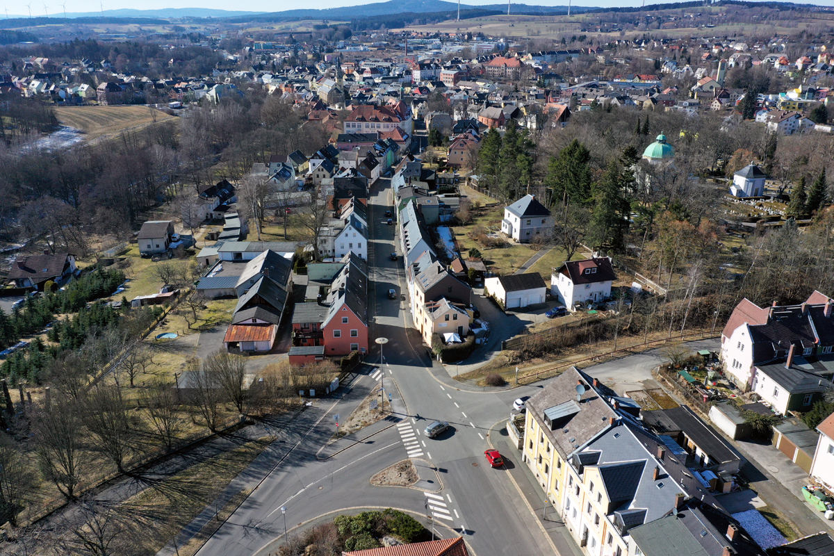 Oblique aerial view of the site