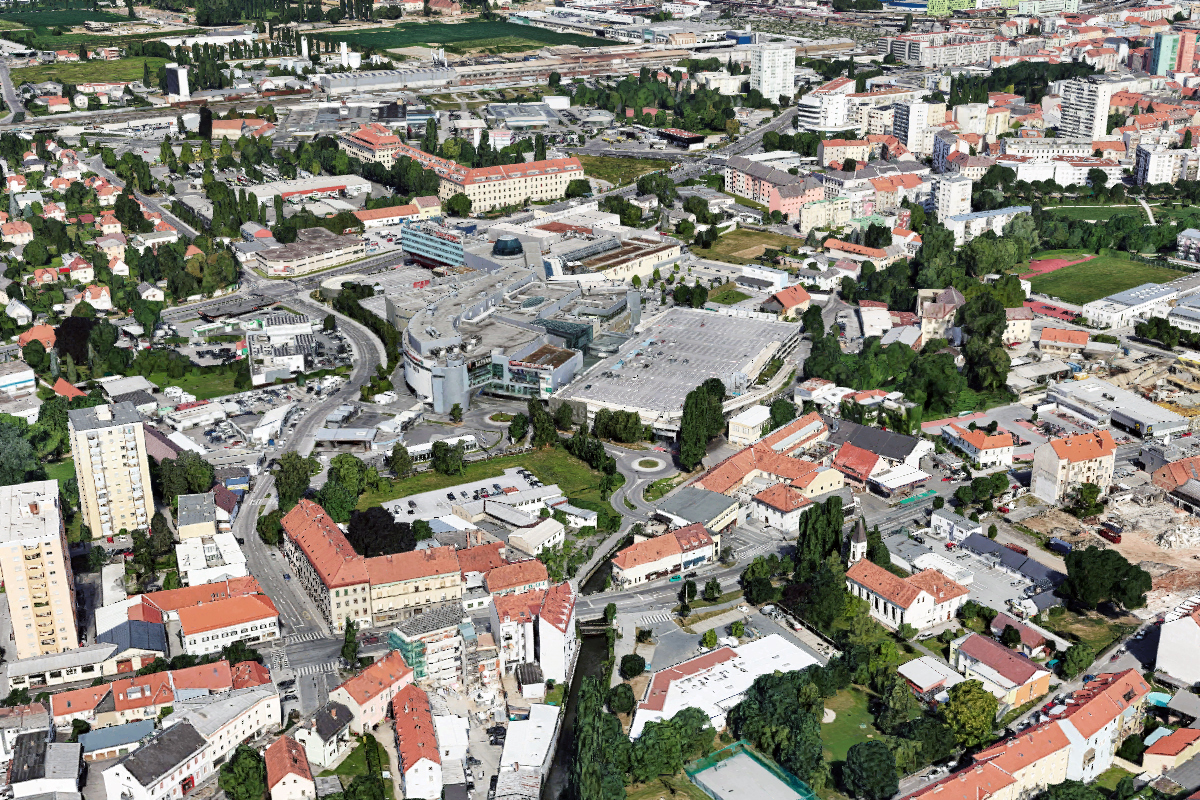 General aerial oblique view of the site