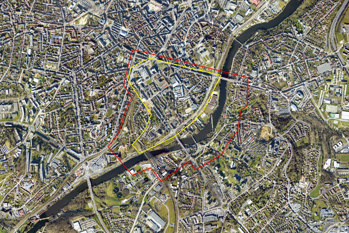 Vue aérienne des périmètres du site