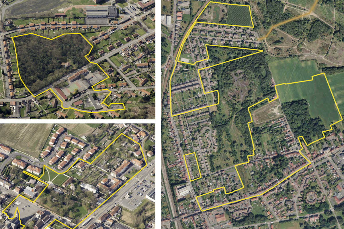 Sites de projet à Wallers (haut, gauche), Escautpont (bas, gauche) et Escaudain-Lourches (droite)